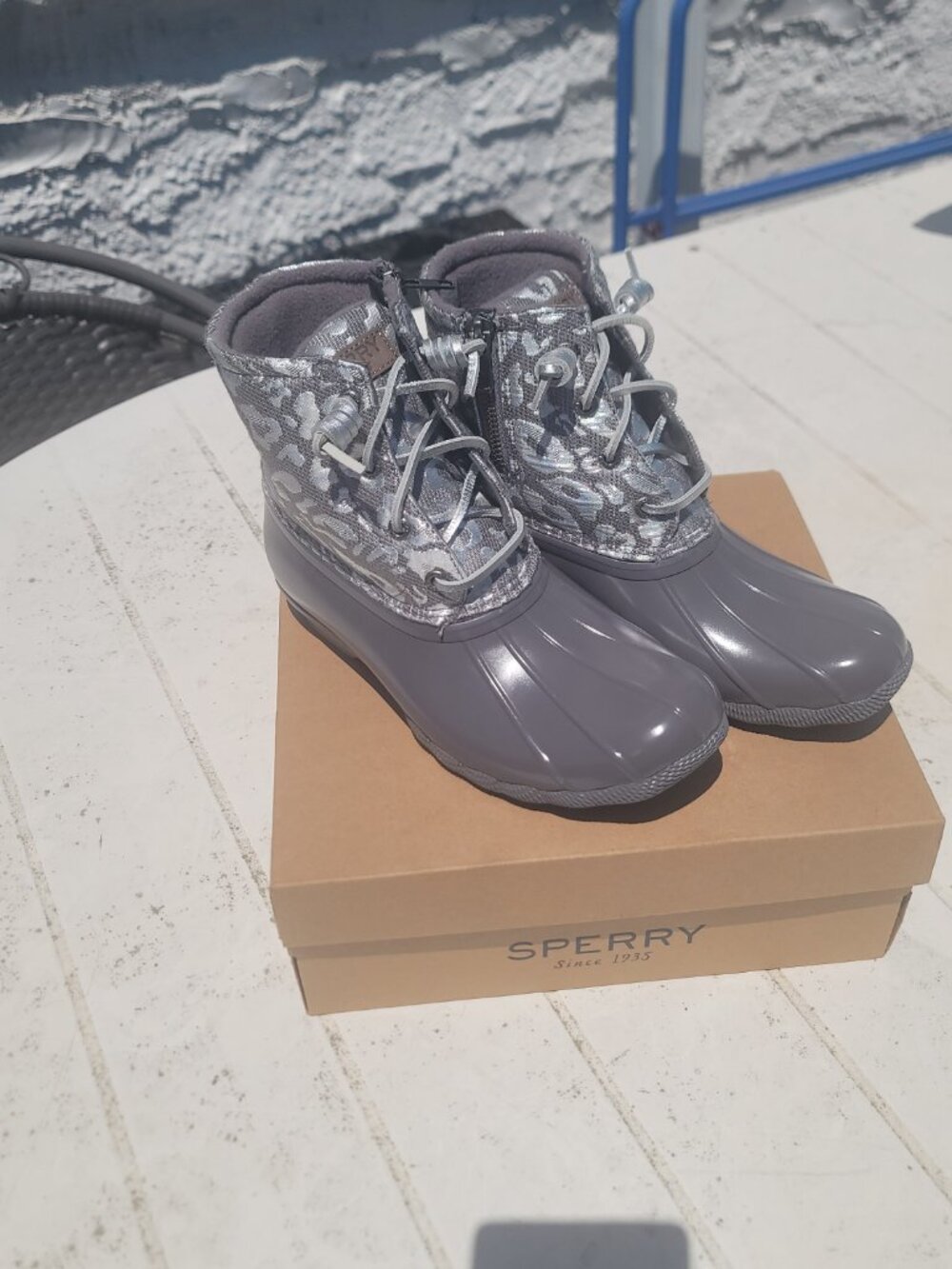 Womens Top-Sider Silver/Jacquard/Leopard Duck Boots NEW